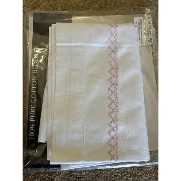 NEW VTG Laura Ashley Ticking Stripe Cal King Fitted Flat Sheet Set Burlington